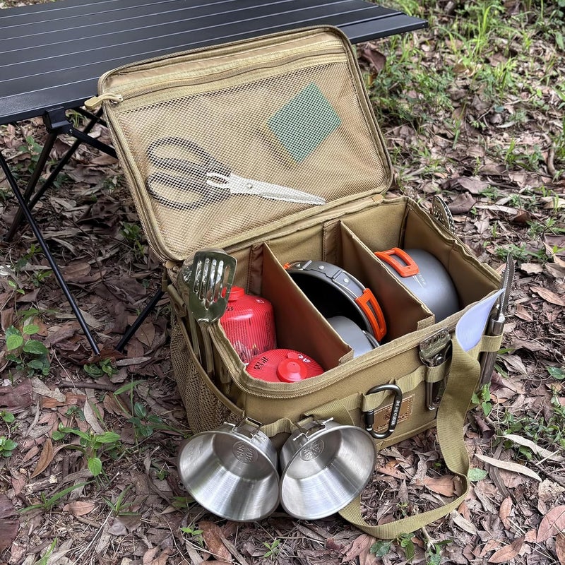 Lemubeane Tactical Camping Storage Bag 18L Tactical Utility Tote Bag Camping Cookware Organizer Trunk Organizer (Khaki) - Image 5